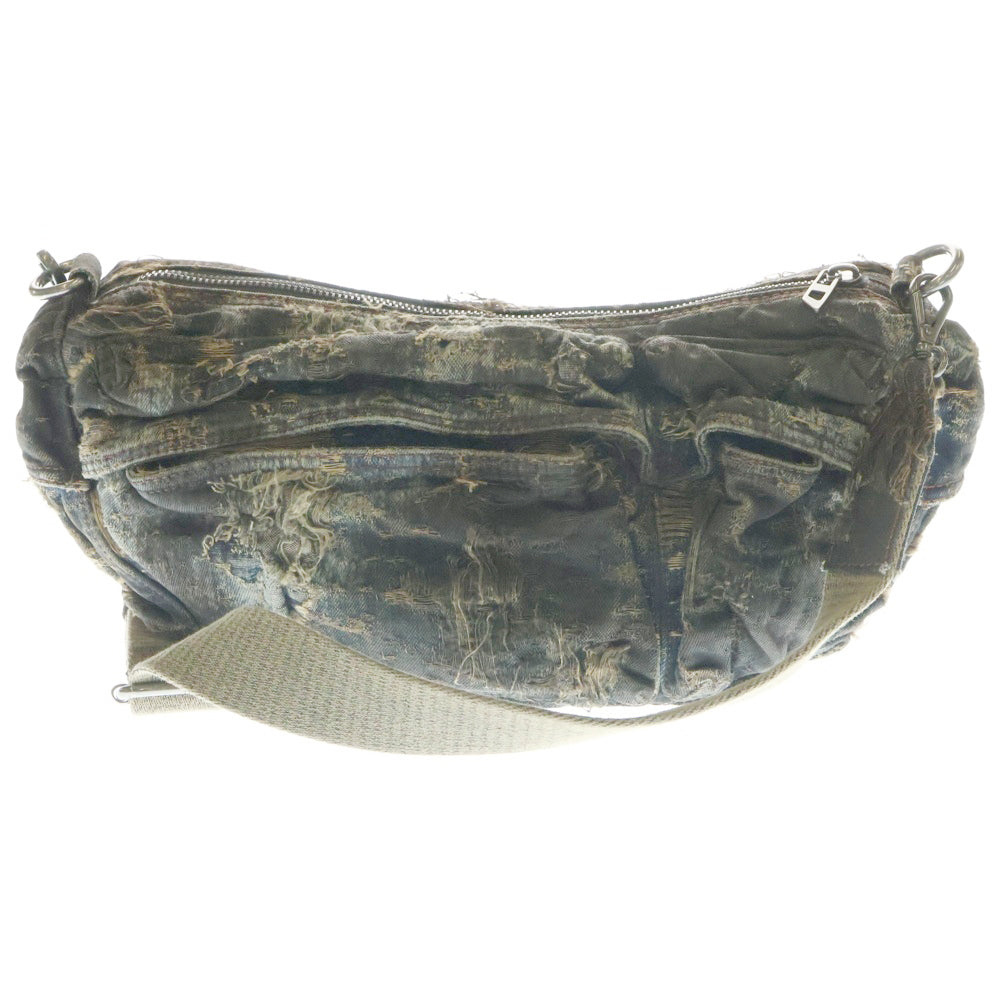 DIESEL(ディーゼル) MULTI-PKTS SHOULDER BAG X マルチポケット クラッシュ デニム ショルダーバッグ ブラウン/インディゴ