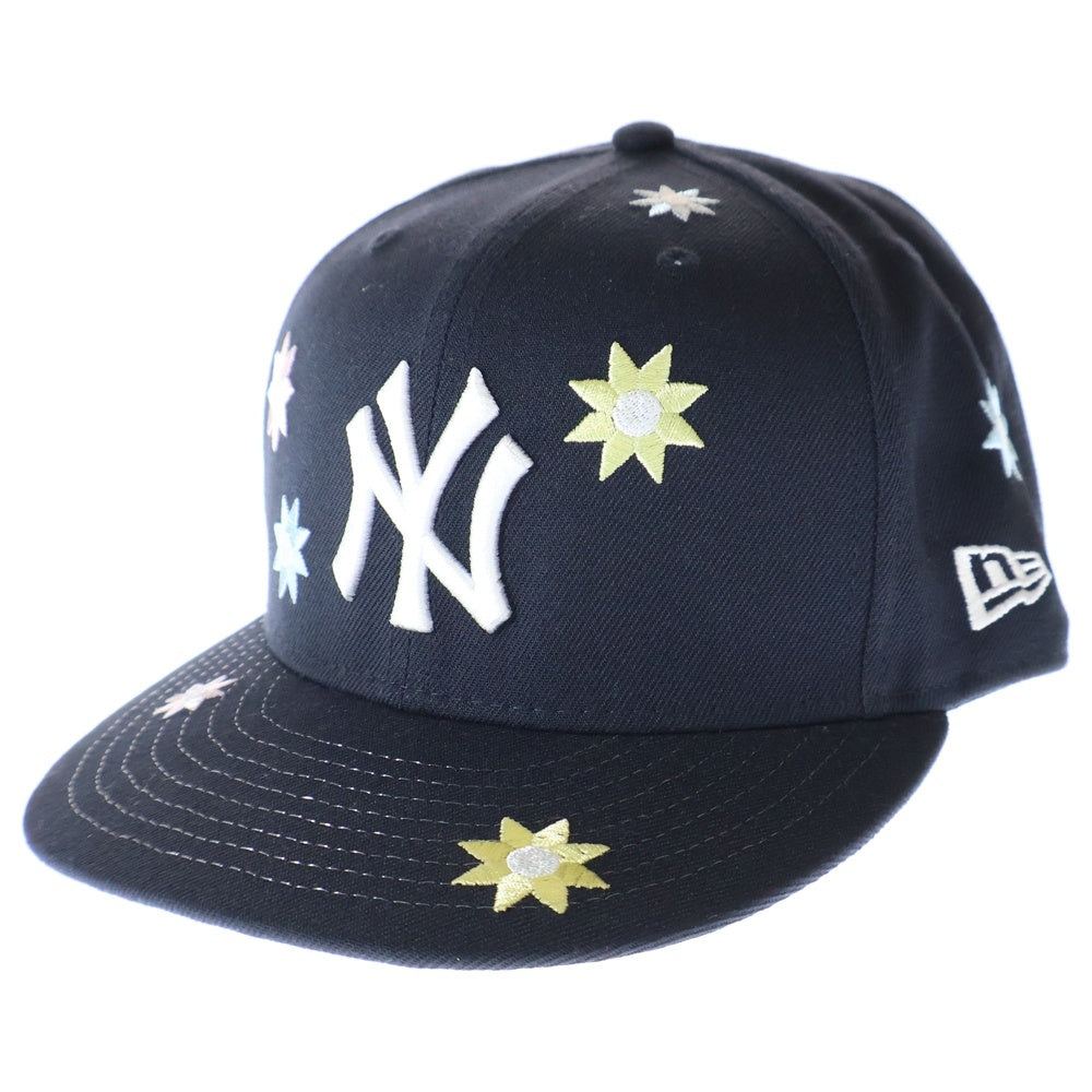 NEW ERA(ニューエラ) NEW YORK YANKEES FLOWER EMB 59FIFTY ニューヨークヤンキース フラワー刺繍 6パネル ベースボールキャップ 帽子 ネイビー