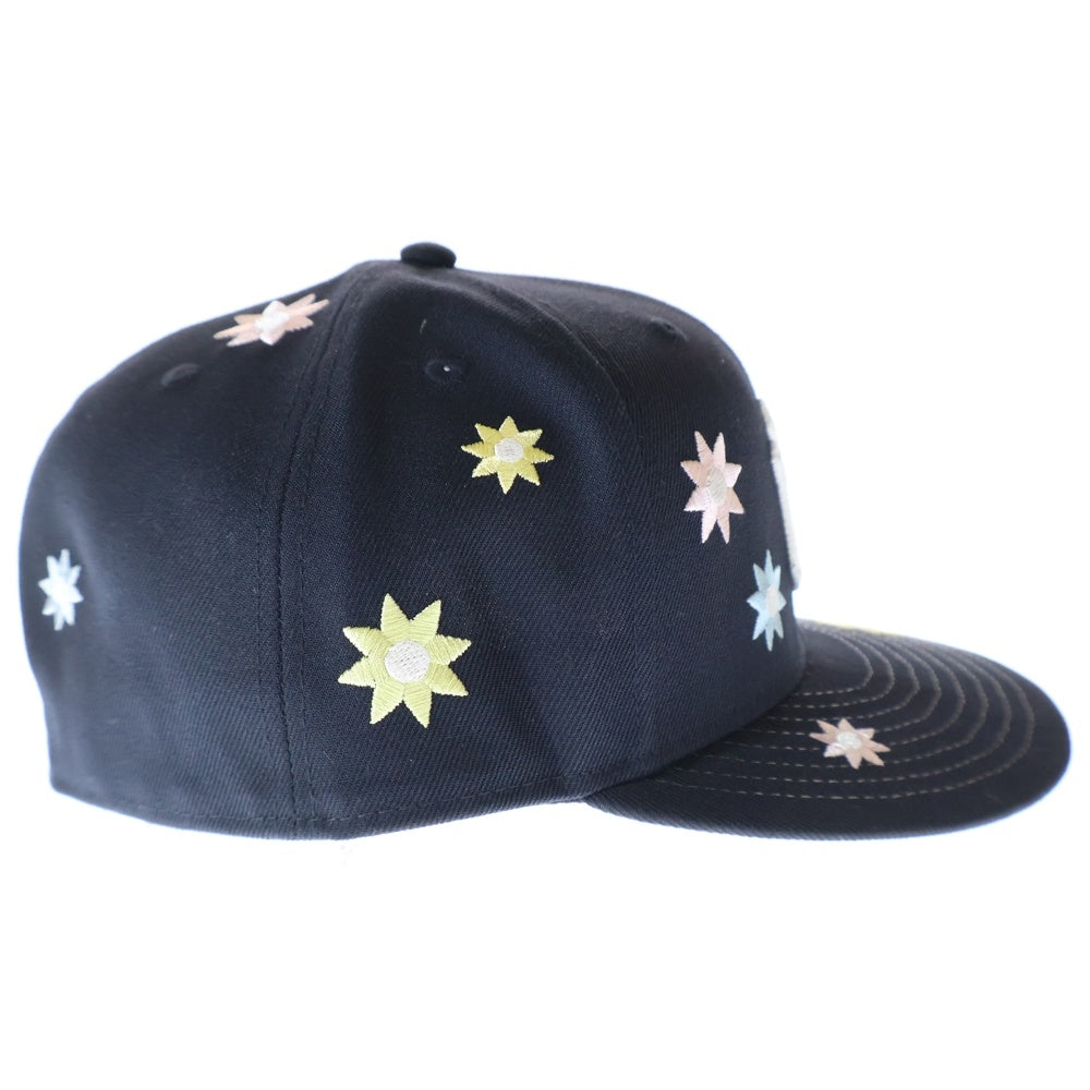 NEW ERA(ニューエラ) NEW YORK YANKEES FLOWER EMB 59FIFTY ニューヨークヤンキース フラワー刺繍 6パネル ベースボールキャップ 帽子 ネイビー