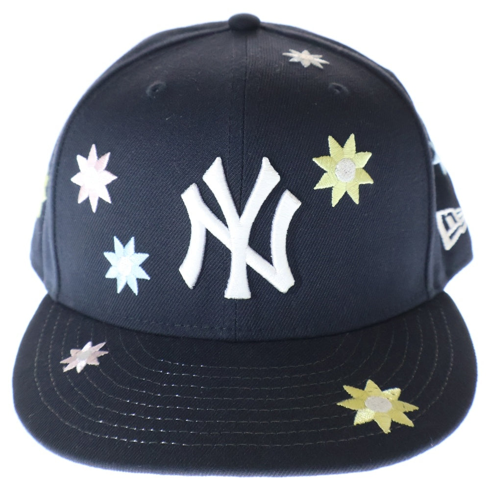 NEW ERA(ニューエラ) NEW YORK YANKEES FLOWER EMB 59FIFTY ニューヨークヤンキース フラワー刺繍 6パネル ベースボールキャップ 帽子 ネイビー