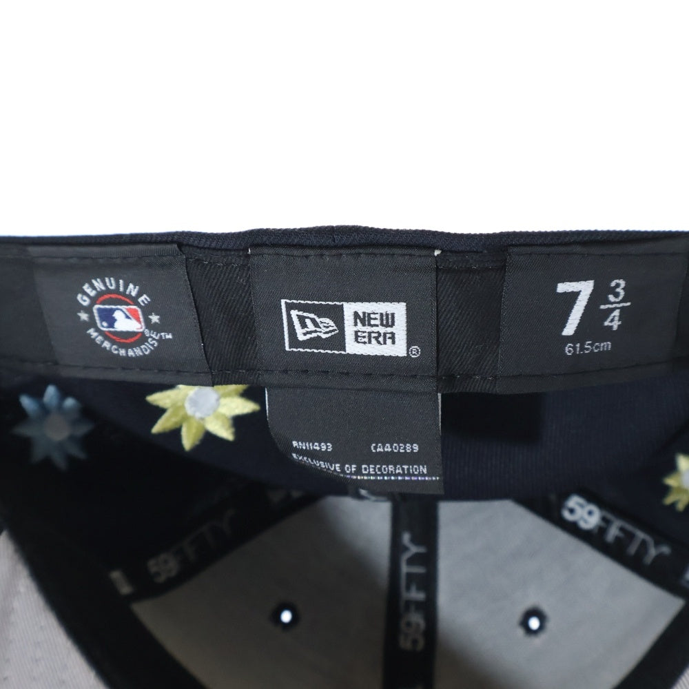 NEW ERA(ニューエラ) NEW YORK YANKEES FLOWER EMB 59FIFTY ニューヨークヤンキース フラワー刺繍 6パネル ベースボールキャップ 帽子 ネイビー