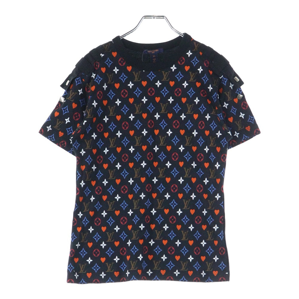 LOUIS VUITTON(ルイヴィトン) 21SS 総柄 モノグラム ゲームオンコントラストバック クルーネック 半袖 Tシャツ カットソー レディース ブラック RW211A ZVX FKTS98