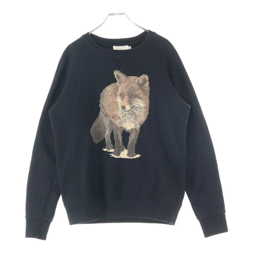MAISON KITSUNE(メゾンキツネ) フォックスデザインプリント クルーネック カットソー スウェット トレーナー ブラック