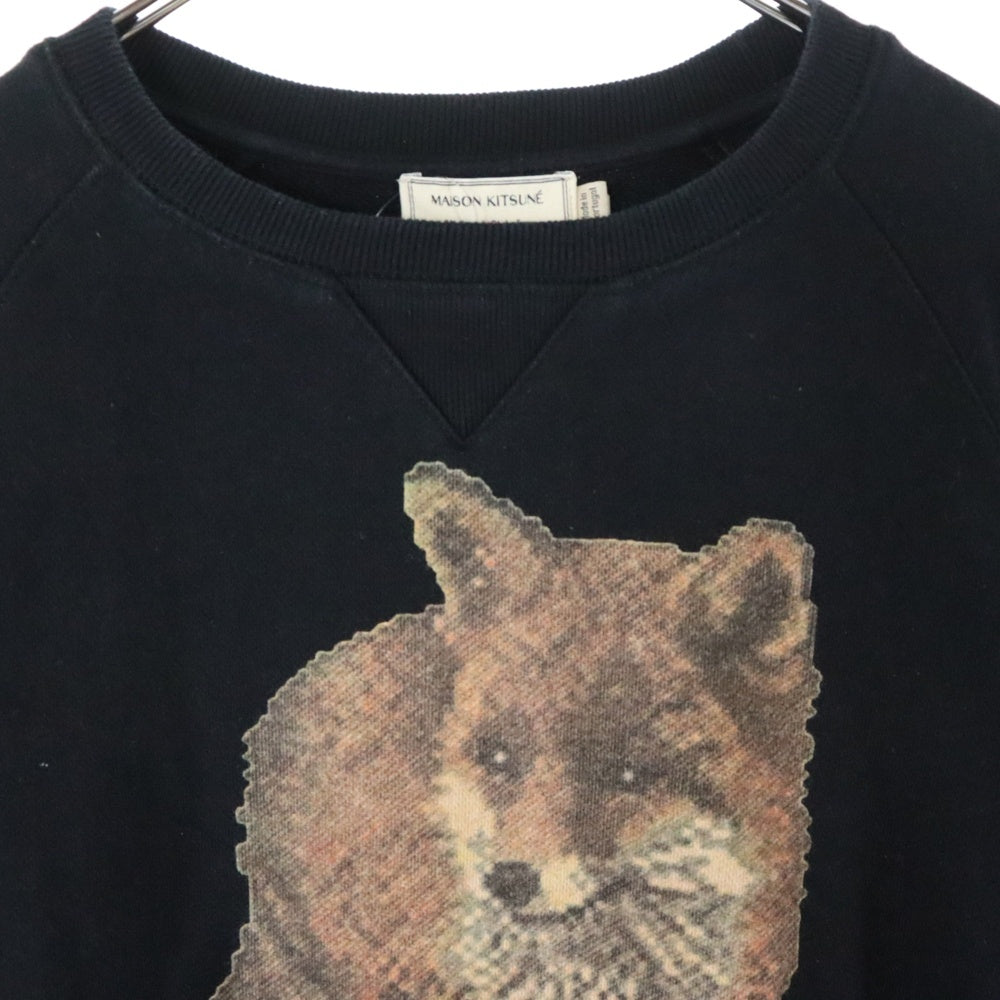 MAISON KITSUNE(メゾンキツネ) フォックスデザインプリント クルーネック カットソー スウェット トレーナー ブラック
