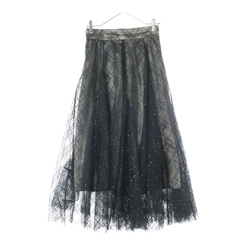 NO BRAND(ノーブランド) dazzlin ダズリン スパンコールチュール チェックロングスカート ブラック レディース 022410800201