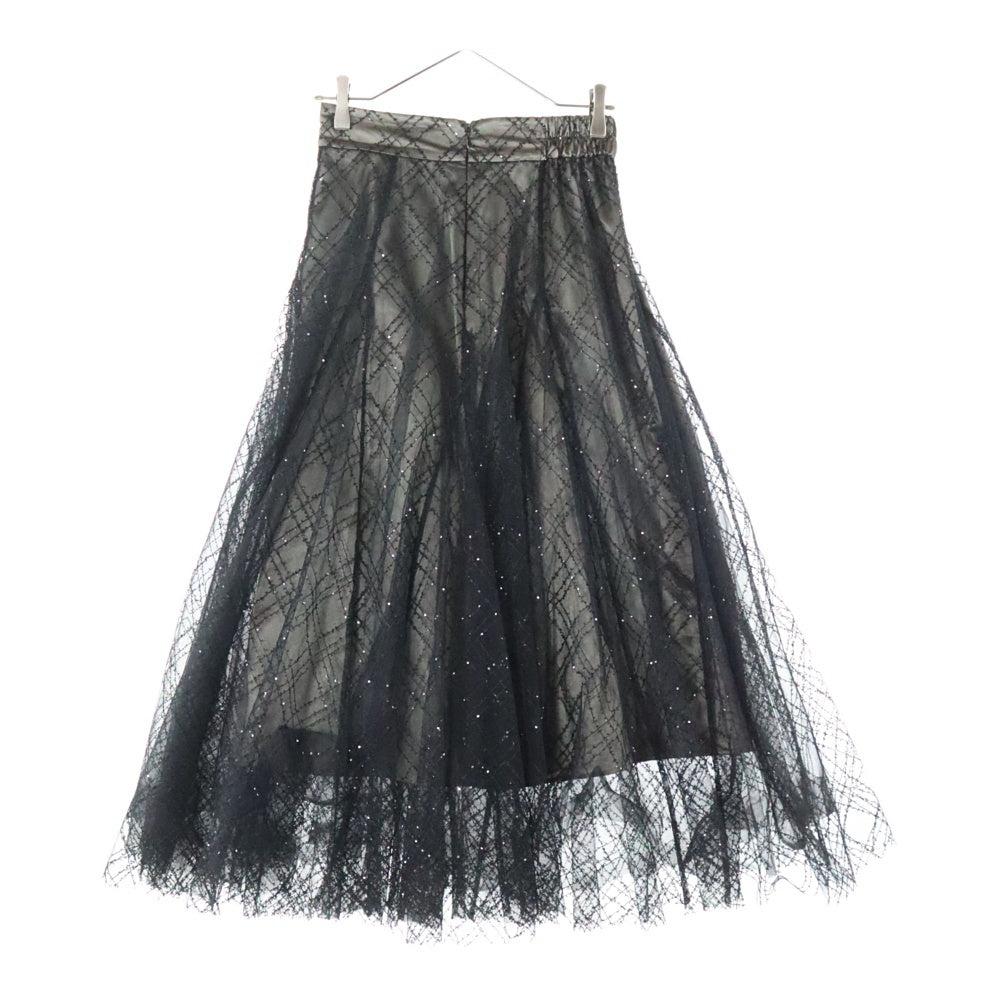 NO BRAND(ノーブランド) dazzlin ダズリン スパンコールチュール チェックロングスカート ブラック レディース 022410800201