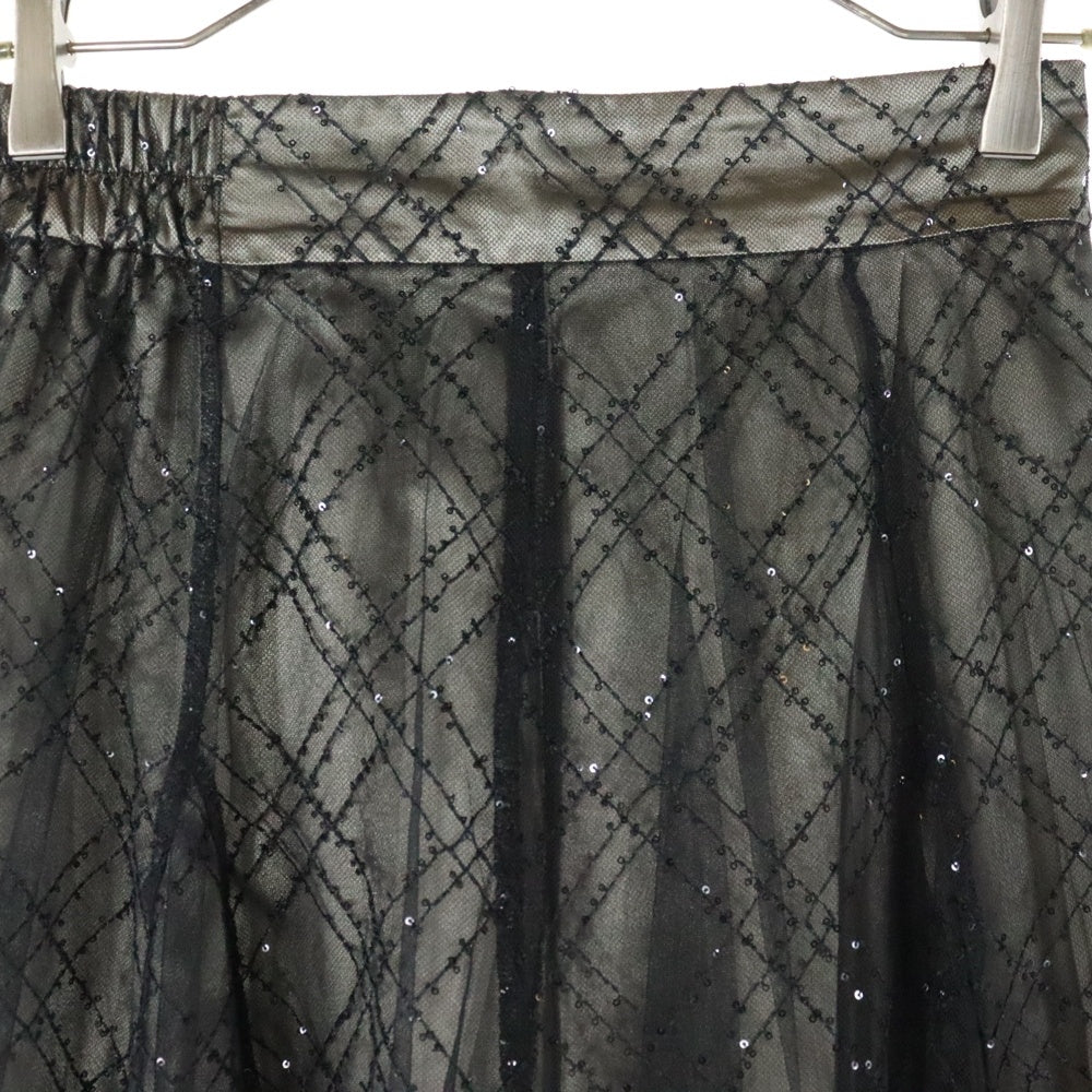 NO BRAND(ノーブランド) dazzlin ダズリン スパンコールチュール チェックロングスカート ブラック レディース 022410800201