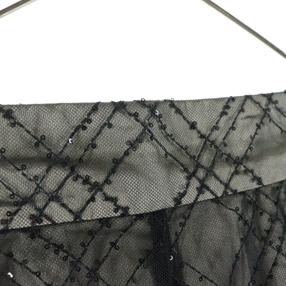 NO BRAND(ノーブランド) dazzlin ダズリン スパンコールチュール チェックロングスカート ブラック レディース 022410800201