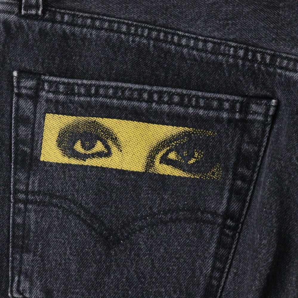 Levi's(リーバイス) ×UNDERCOVER BAGGY JEAN アンダーカバー フロントプリントデザイン バックエンブロイダリー ジップアップ バギージーンズ パンツ ブラック 001YZ-0000