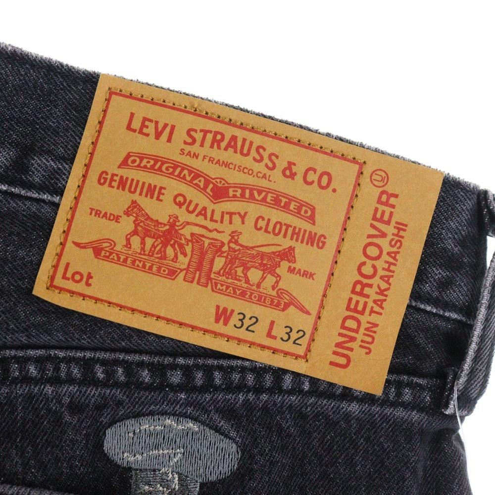 Levi's(リーバイス) ×UNDERCOVER BAGGY JEAN アンダーカバー フロントプリントデザイン バックエンブロイダリー ジップアップ バギージーンズ パンツ ブラック 001YZ-0000
