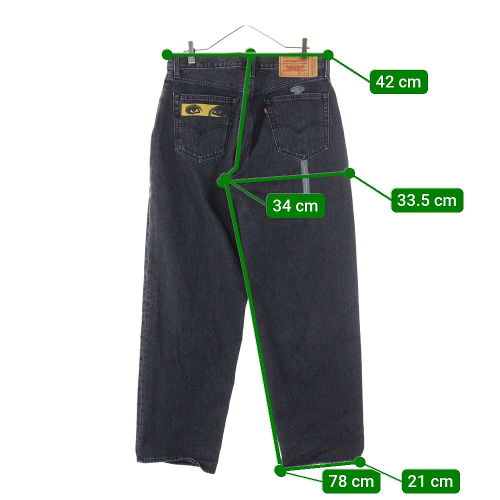 Levi's(リーバイス) ×UNDERCOVER BAGGY JEAN アンダーカバー フロントプリントデザイン バックエンブロイダリー ジップアップ バギージーンズ パンツ ブラック 001YZ-0000