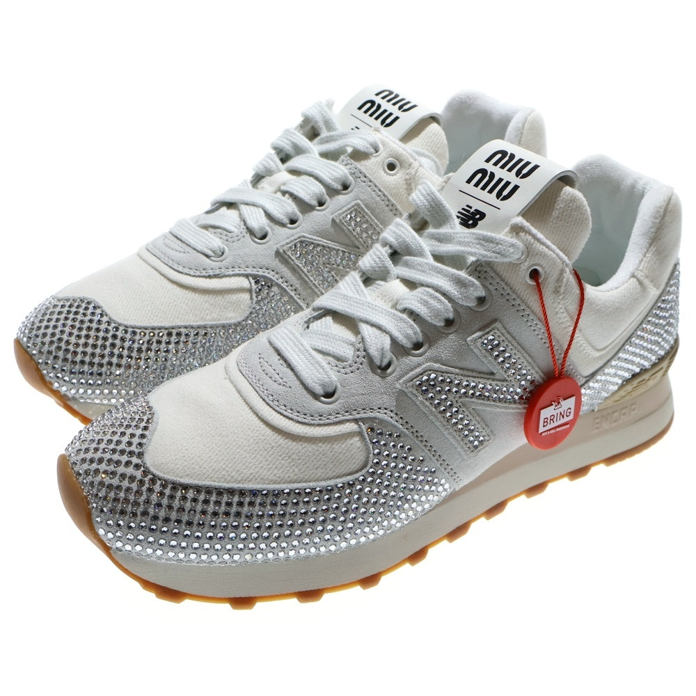 miumiu(ミュウミュウ) x New Balance 574 Crystal N Logo Sneakers ニューバランス クリスタル ロゴ ローカットスニーカー ホワイト/クリア 5E044E 3LN8 F0009