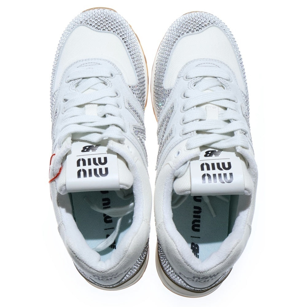 miumiu(ミュウミュウ) x New Balance 574 Crystal N Logo Sneakers ニューバランス クリスタル ロゴ ローカットスニーカー ホワイト/クリア 5E044E 3LN8 F0009