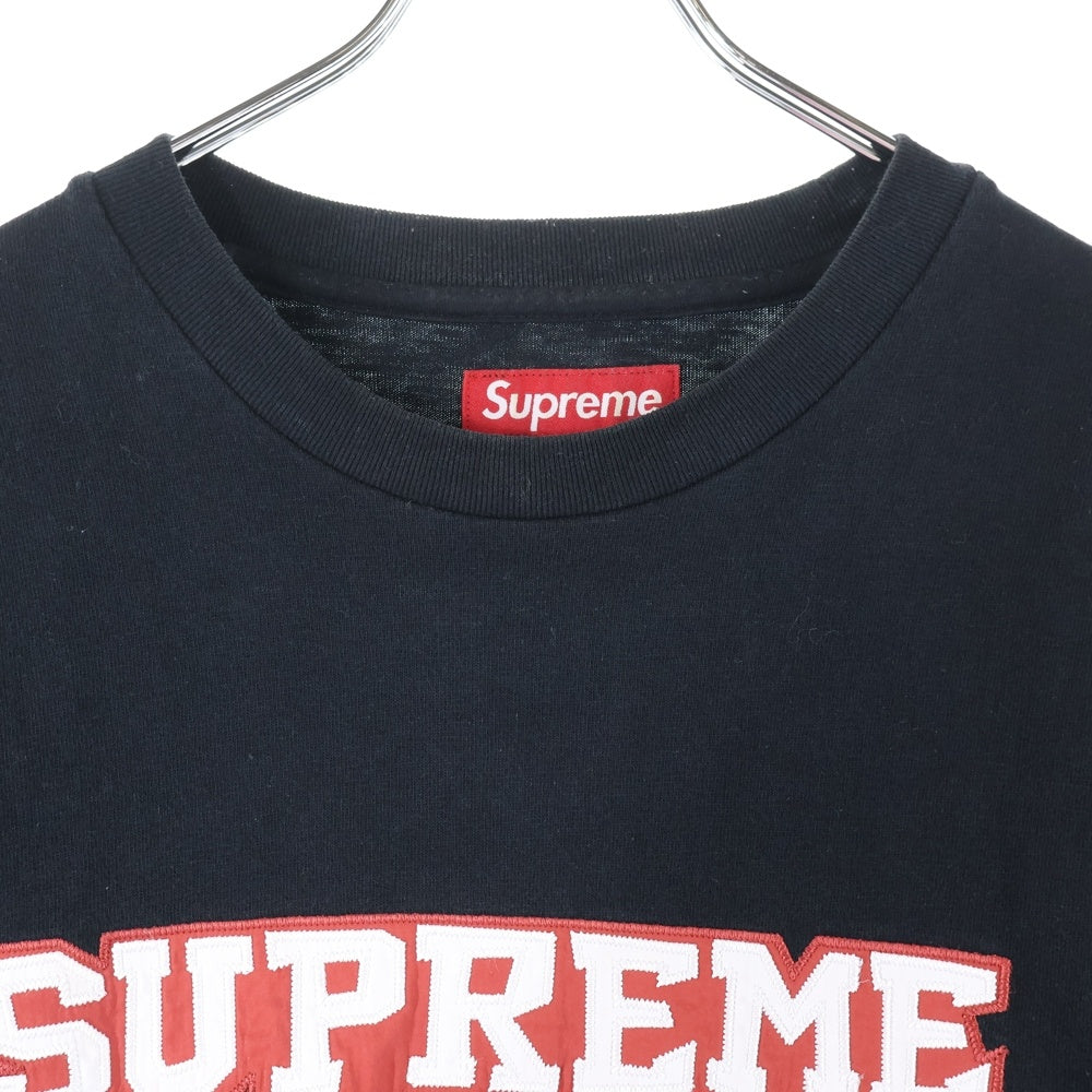 SUPREME(シュプリーム) 25SS Satin Applique S/S Top Tee サテン アップリケ ショートスリーブ トップ クルーネック半袖Tシャツ カットソー ブラック