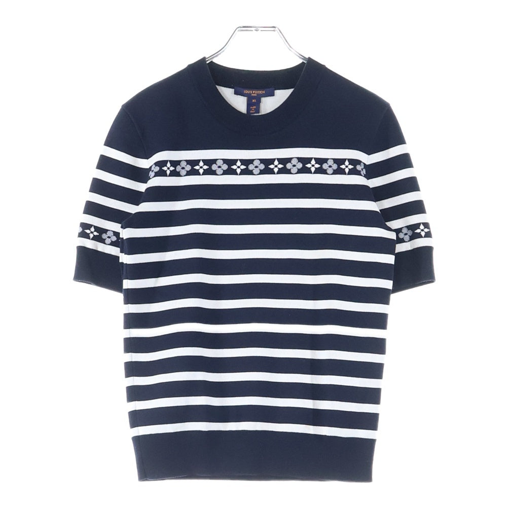 LOUIS VUITTON(ルイヴィトン) 22AW モノグラム フラワー マニリエール 半袖 ニット Tシャツ カットソー レディース ネイビー/ホワイト RW222J OE5 FNKS09
