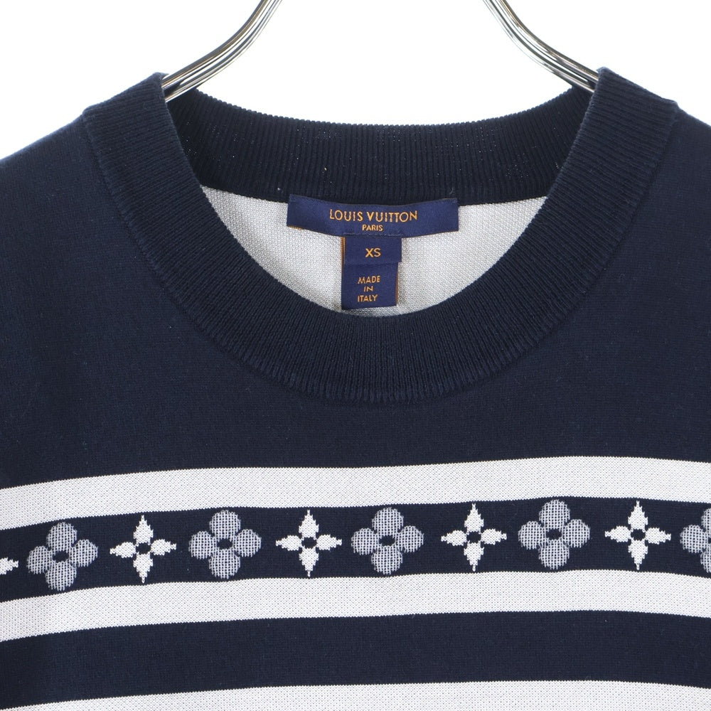 LOUIS VUITTON(ルイヴィトン) 22AW モノグラム フラワー マニリエール 半袖 ニット Tシャツ カットソー レディース ネイビー/ホワイト RW222J OE5 FNKS09