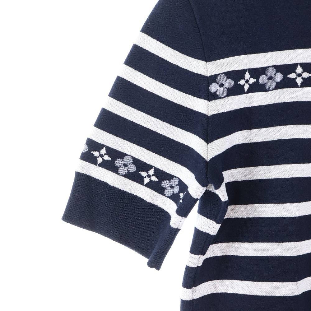 LOUIS VUITTON(ルイヴィトン) 22AW モノグラム フラワー マニリエール 半袖 ニット Tシャツ カットソー レディース ネイビー/ホワイト RW222J OE5 FNKS09