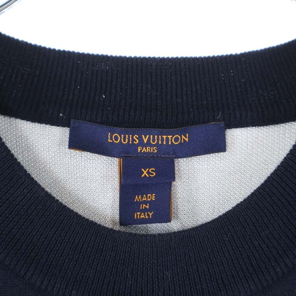 LOUIS VUITTON(ルイヴィトン) 22AW モノグラム フラワー マニリエール 半袖 ニット Tシャツ カットソー レディース ネイビー/ホワイト RW222J OE5 FNKS09