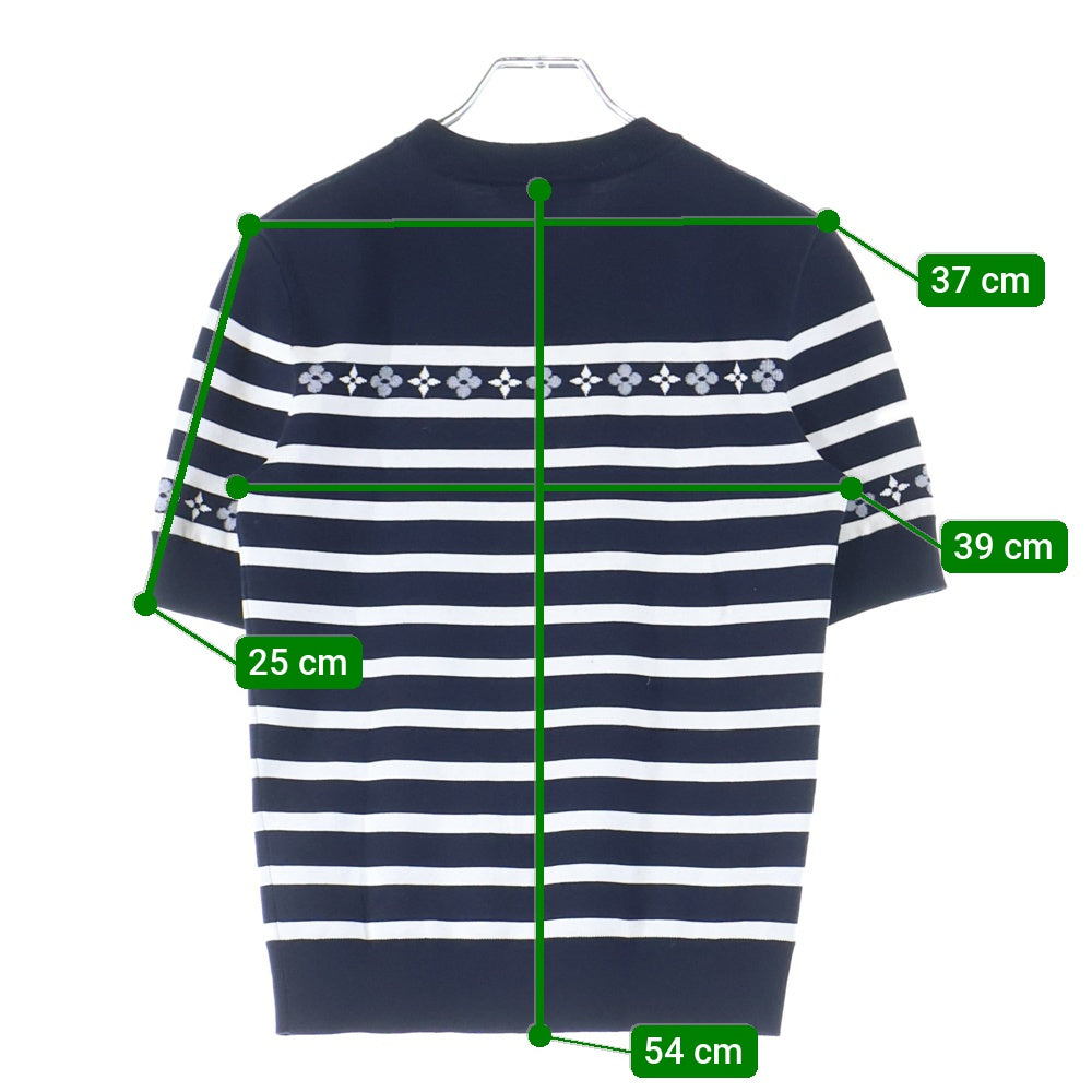 LOUIS VUITTON(ルイヴィトン) 22AW モノグラム フラワー マニリエール 半袖 ニット Tシャツ カットソー レディース ネイビー/ホワイト RW222J OE5 FNKS09