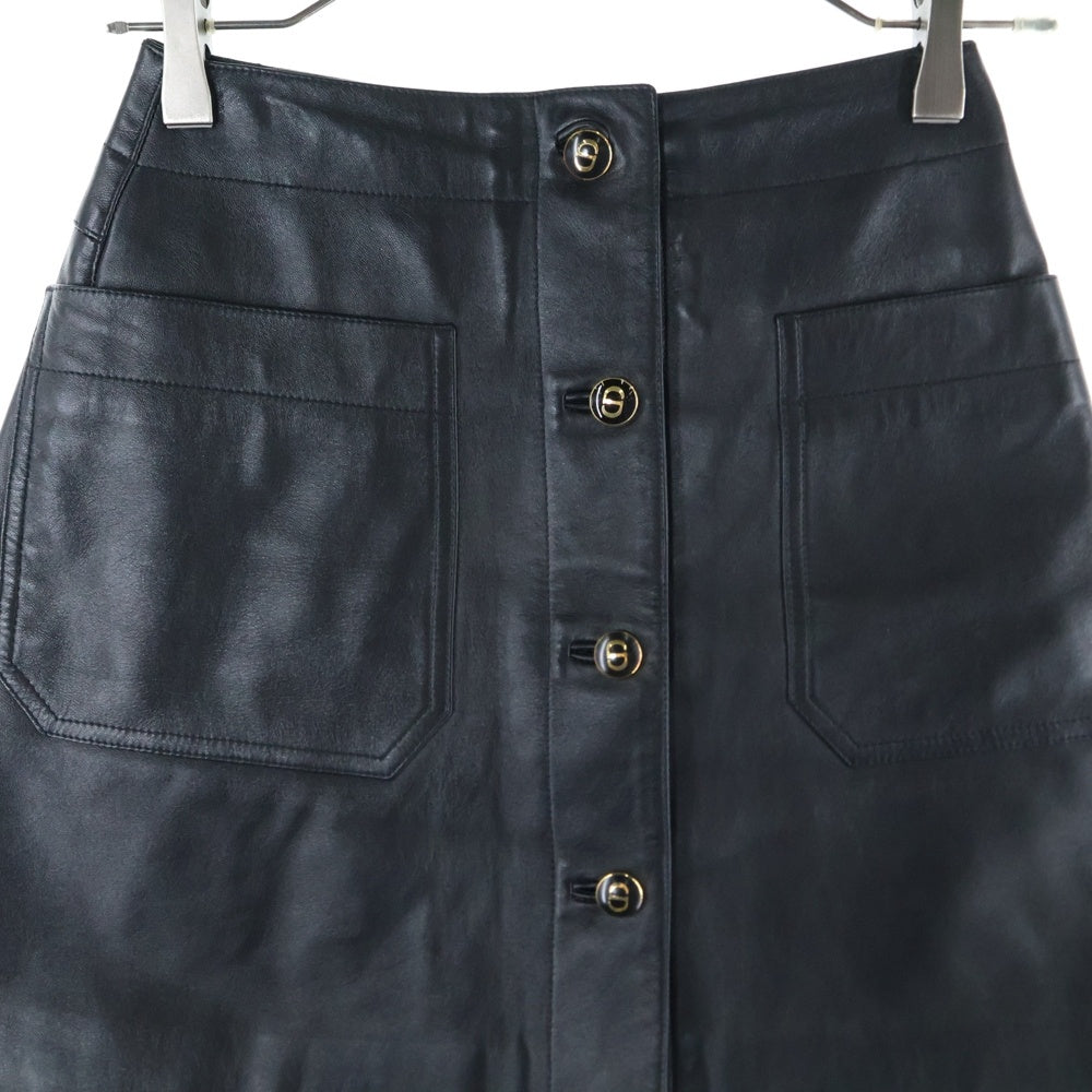 Christian Dior(クリスチャンディオール) CDロゴボタン ラムスキン レザー タイト ミニスカート レディース ブラック 125J31AL015