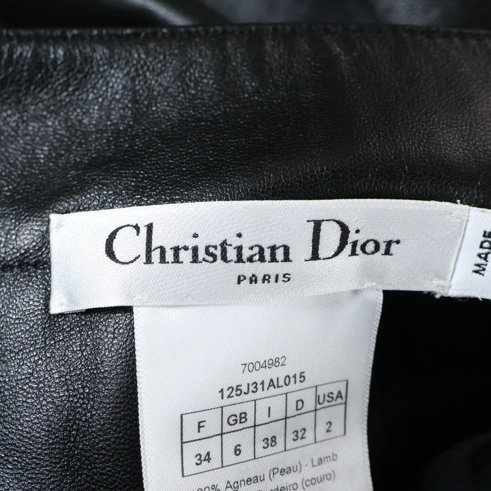 Christian Dior(クリスチャンディオール) CDロゴボタン ラムスキン レザー タイト ミニスカート レディース ブラック 125J31AL015