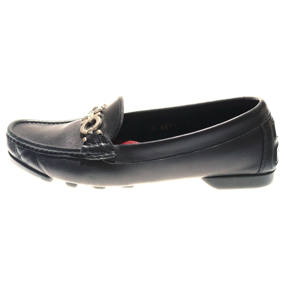 Salvatore Ferragamo(サルヴァトーレ フェラガモ) イタリア製 ガンチーニ レザー ドライビングシューズ スリッポンローファー ブラック レディース