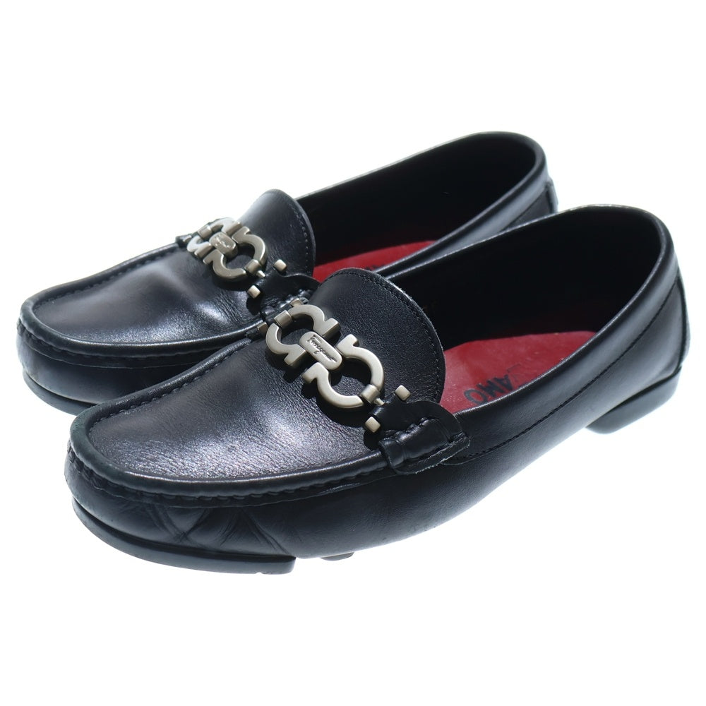 Salvatore Ferragamo(サルヴァトーレ フェラガモ) イタリア製 ガンチーニ レザー ドライビングシューズ スリッポンローファー ブラック レディース