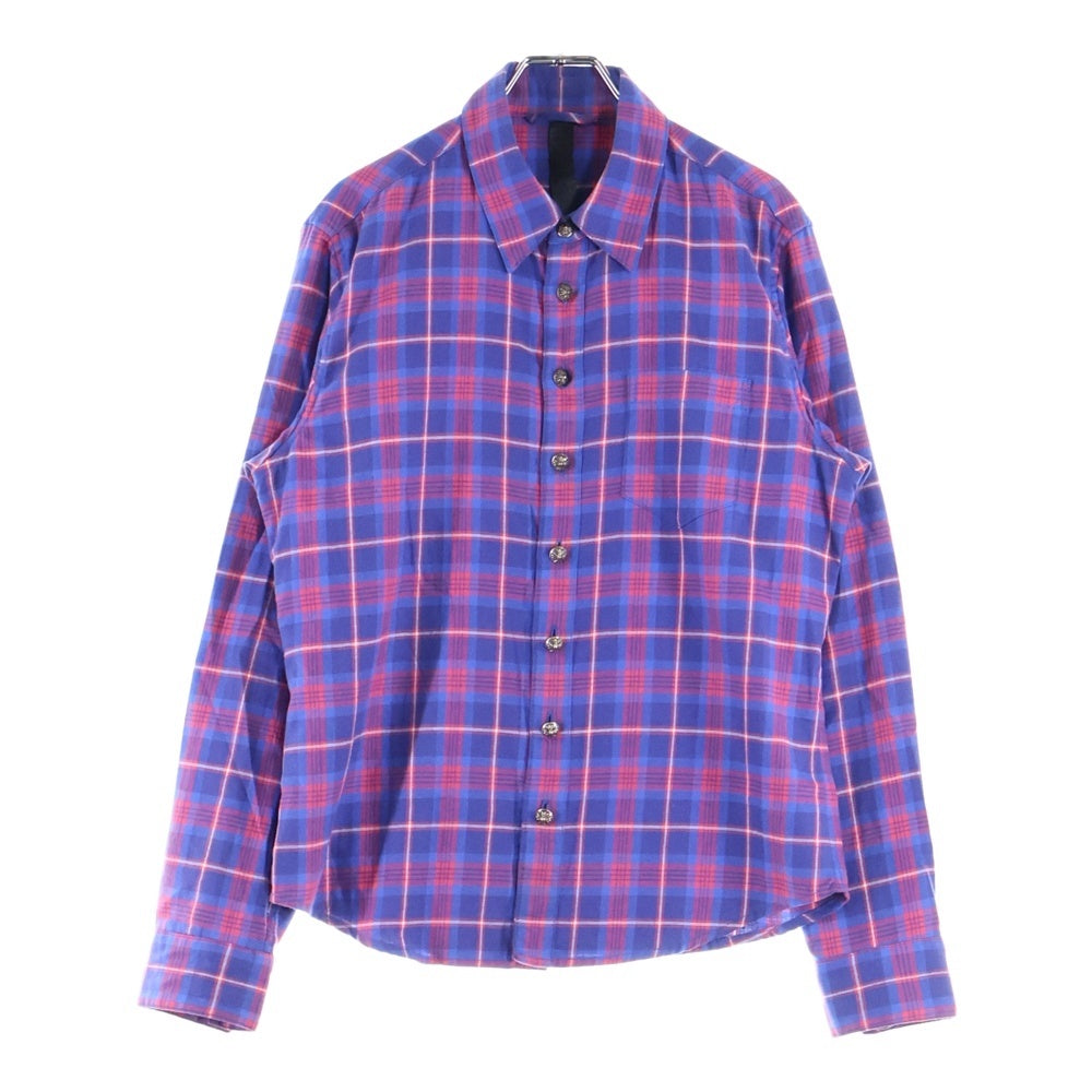 CHROME HEARTS(クロムハーツ) LOOSEENDS LS ルーズエンド エルボースターパッチ クロスボールボタン チェック長袖シャツ レッド/ブルー