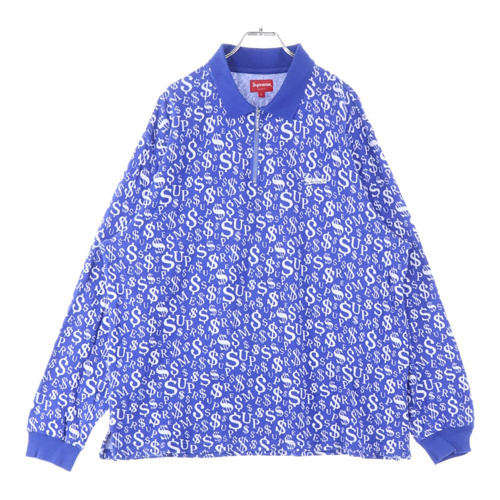 SUPREME(シュプリーム) 22AW Currency Jaquard Zip L/S Polo 総柄 ハーフジップ 長袖ポロニットセーター ブルー
