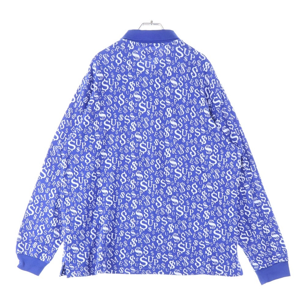 SUPREME(シュプリーム) 22AW Currency Jaquard Zip L/S Polo 総柄 ハーフジップ 長袖ポロニットセーター ブルー
