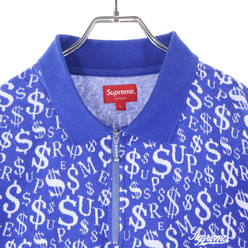 SUPREME(シュプリーム) 22AW Currency Jaquard Zip L/S Polo 総柄 ハーフジップ 長袖ポロニットセーター ブルー