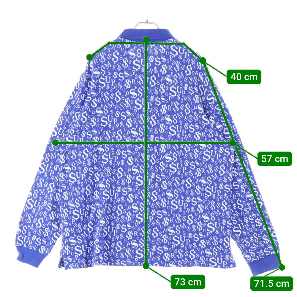 SUPREME(シュプリーム) 22AW Currency Jaquard Zip L/S Polo 総柄 ハーフジップ 長袖ポロニットセーター ブルー