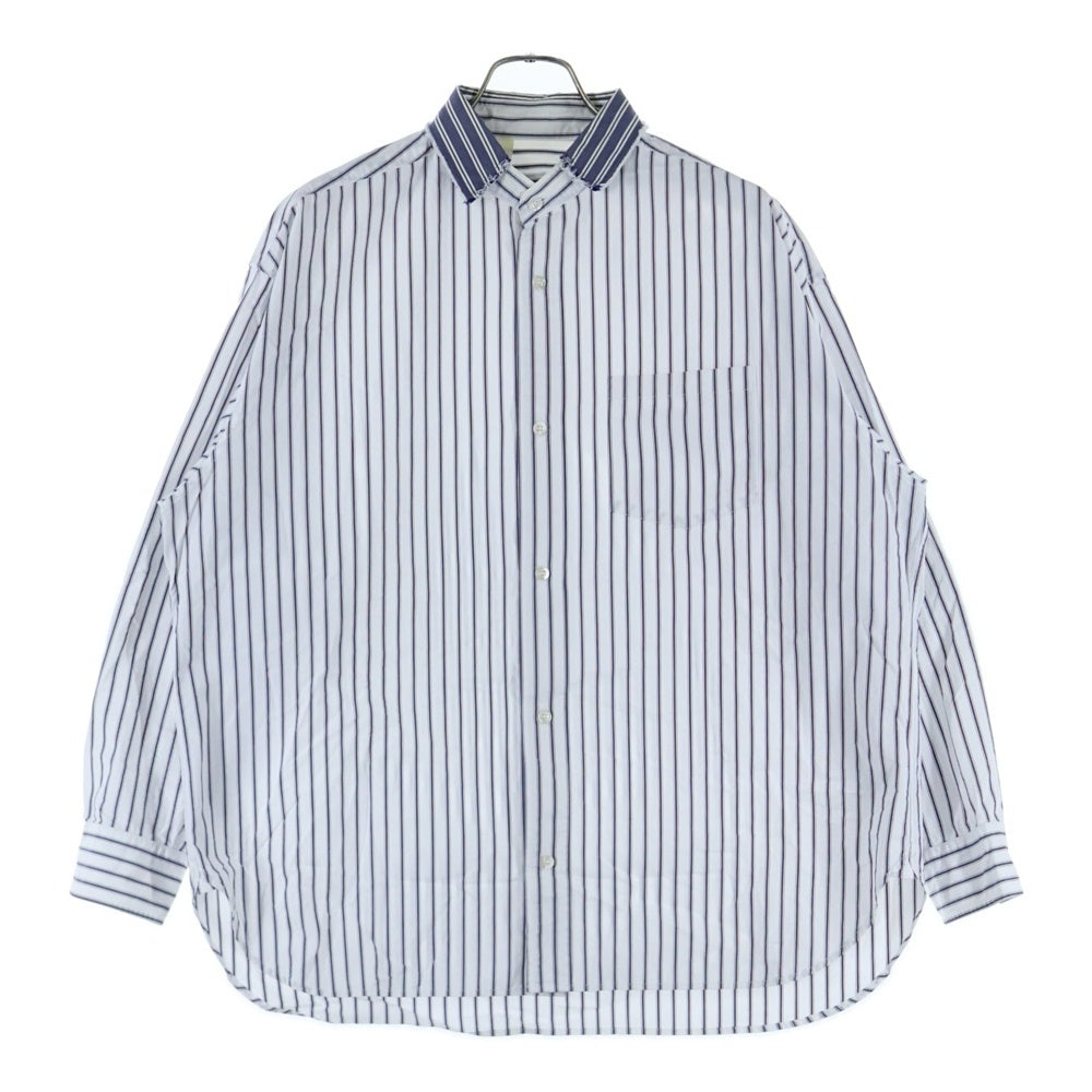 N.HOOLYWOOD(エヌハリウッド) 17AW CUT OFF COLLAR STRIPED SHIRT カット オフ カラー 6B 胸ポケット ストライプ柄 長袖シャツ ホワイト 172-SH08-042