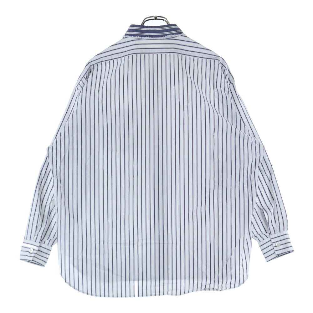 N.HOOLYWOOD(エヌハリウッド) 17AW CUT OFF COLLAR STRIPED SHIRT カット オフ カラー 6B 胸ポケット ストライプ柄 長袖シャツ ホワイト 172-SH08-042