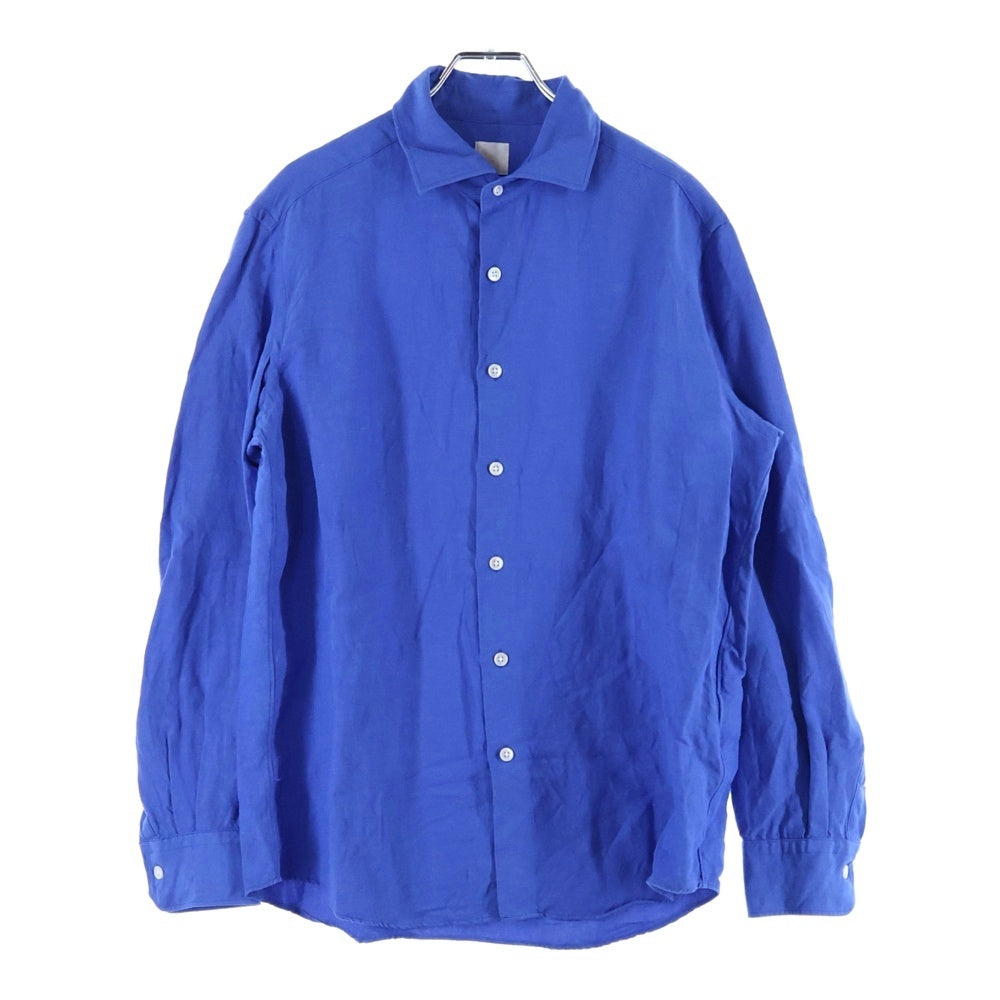 EDIFICE(エディフィス) リネン混 レギュラーカラー 長袖シャツ ブルー EY43