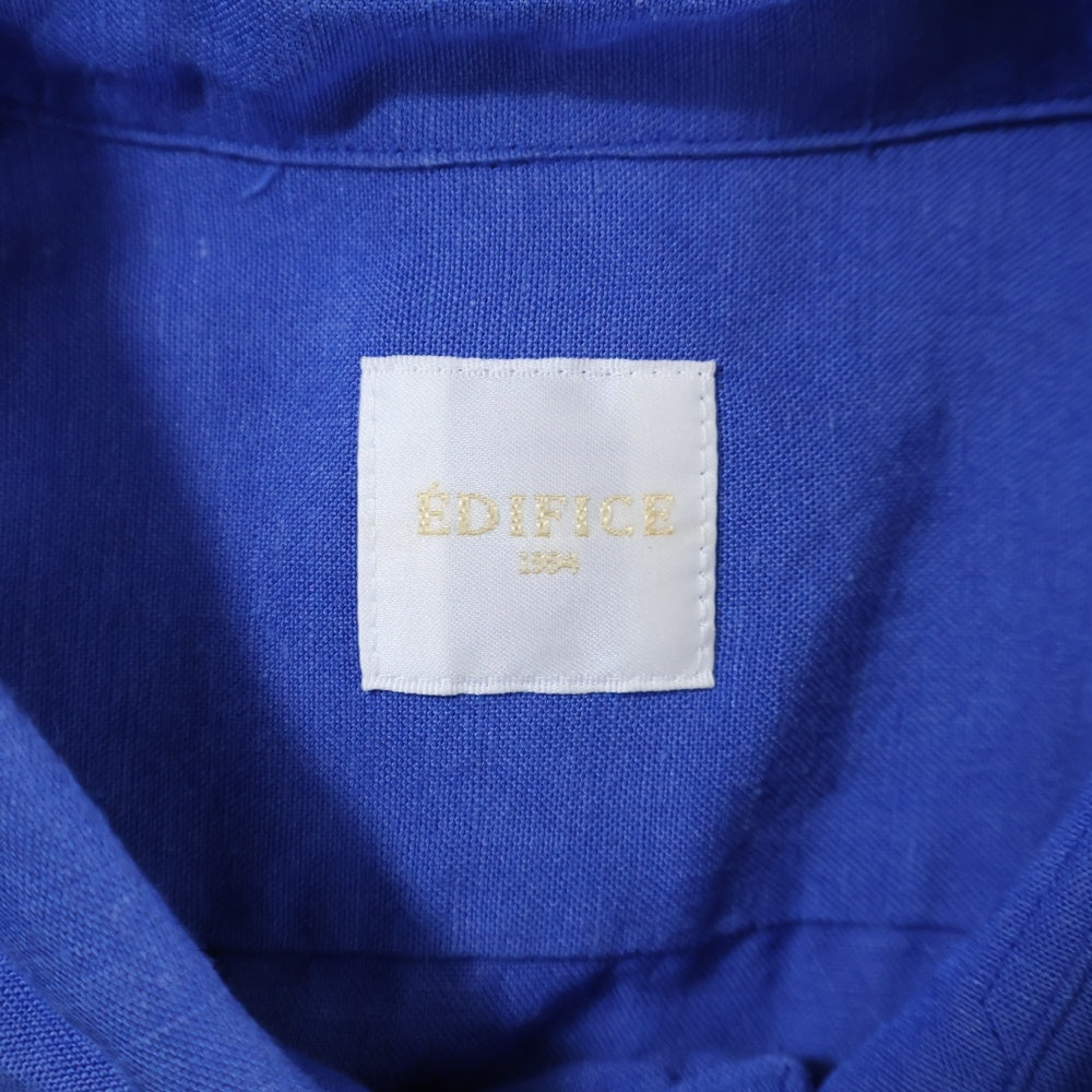 EDIFICE(エディフィス) リネン混 レギュラーカラー 長袖シャツ ブルー EY43