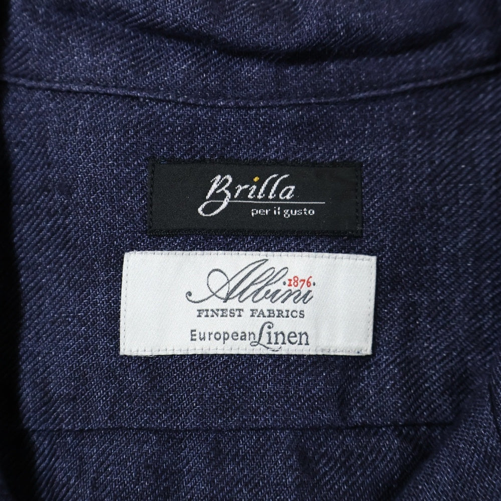 Brilla per il gusto(ブリッラ ペル イル グスト) リネン ソリッド オープンカラー 長袖シャツ ネイビー 24-11-0133-306