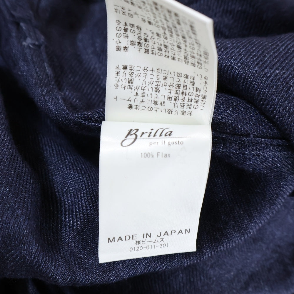 Brilla per il gusto(ブリッラ ペル イル グスト) リネン ソリッド オープンカラー 長袖シャツ ネイビー 24-11-0133-306