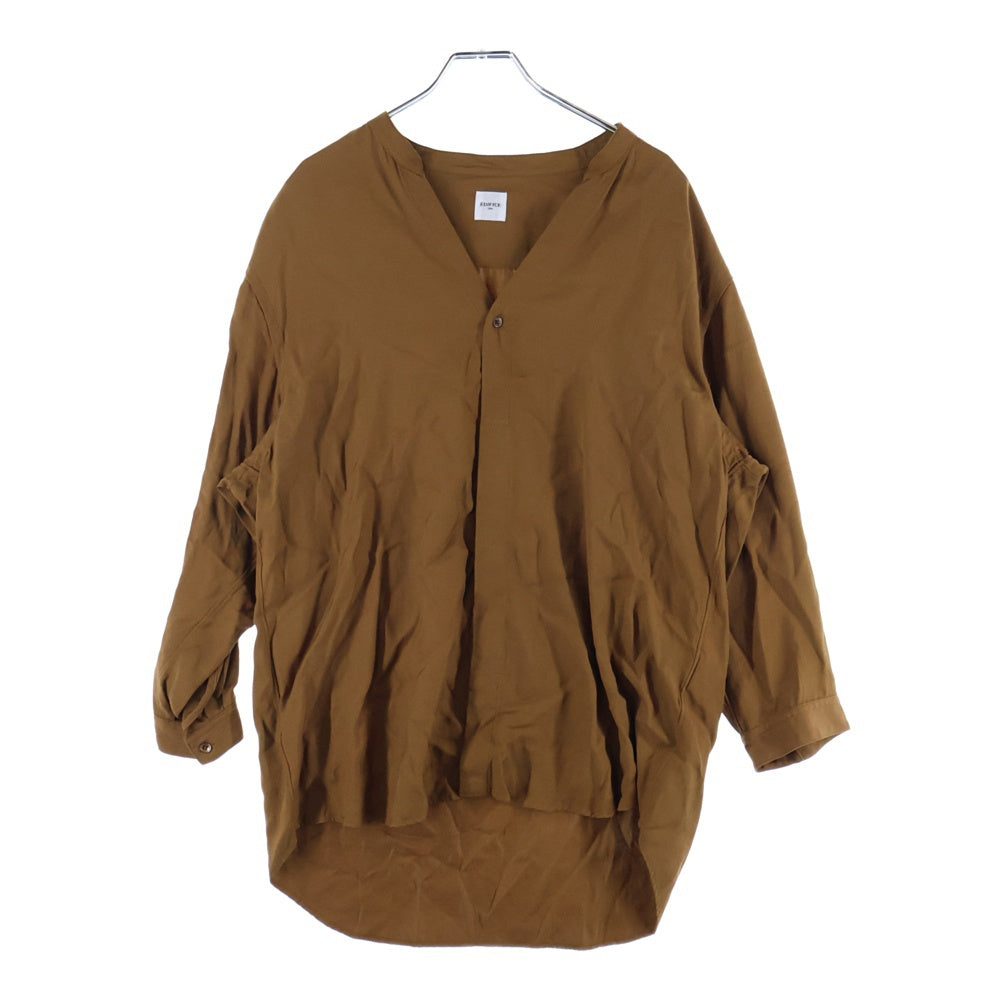 EDIFICE(エディフィス) レーヨン ノーカラー 長袖シャツ ブラウン EY43