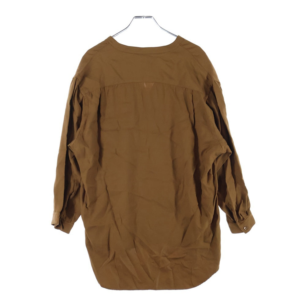 EDIFICE(エディフィス) レーヨン ノーカラー 長袖シャツ ブラウン EY43