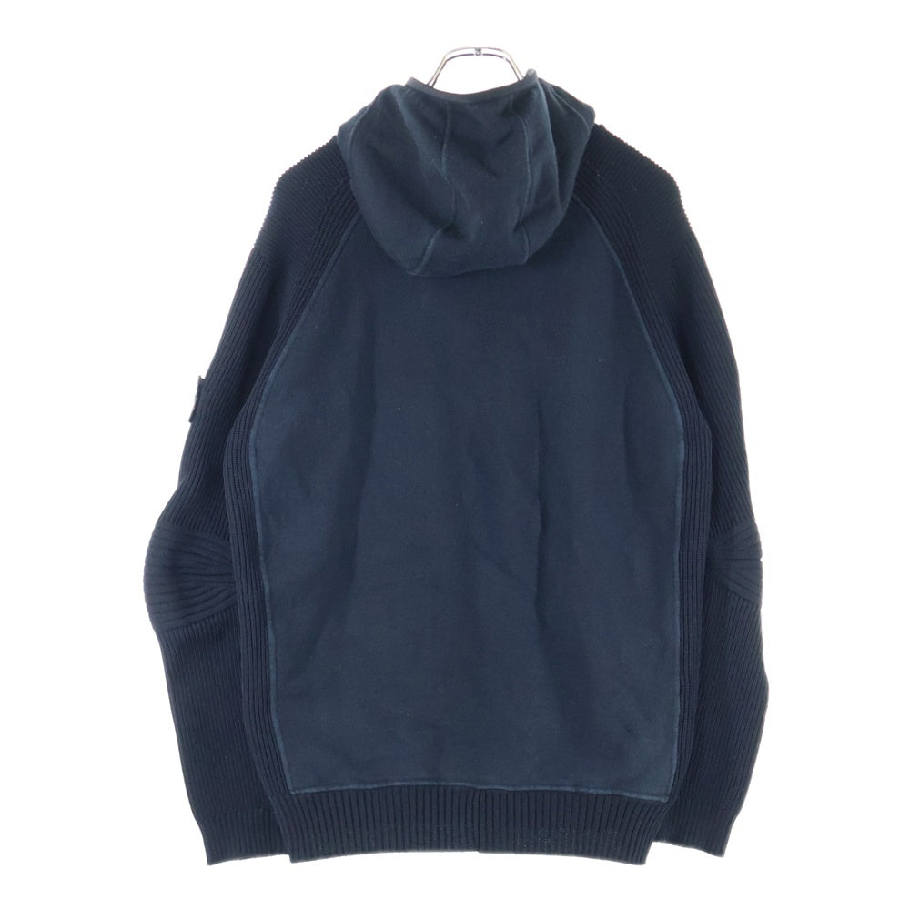 STONE ISLAND(ストーンアイランド) ニット切替 裏起毛 コンパスパッチ スウェット プルオーバーパーカー ブラック 651565836