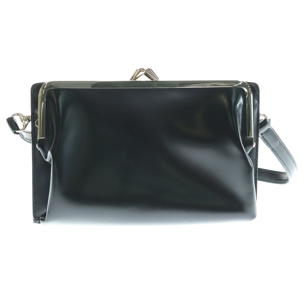 Y's(ワイズ) GLOSSY SMOOTH METAL CLASP SHOULDER BAG グロッシースムース メタルクラスプ レザーがま口ショルダーバッグ ブラック レディース YP-A02-716
