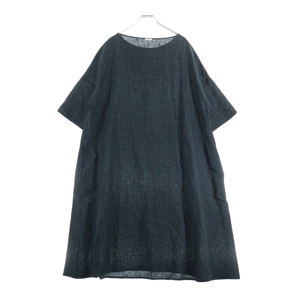 APUNTO B(アプントビー) ギンガムチェック ショートスリーブ リネンワンピース ドレス レディース ブラック P458 TS276