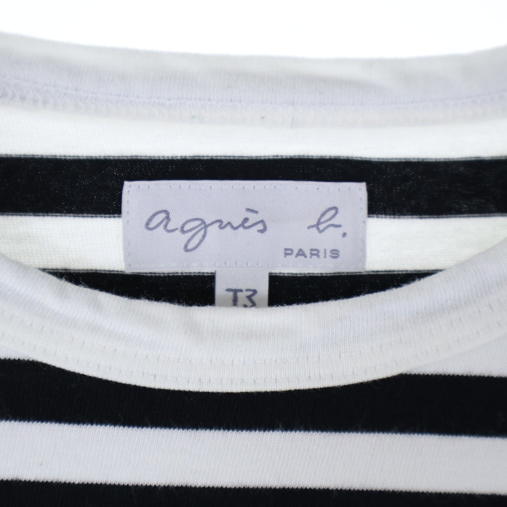agnes b.(アニエスベー) ボーダー柄 クルーネック半袖Tシャツ カットソー レディース ブラック/ホワイト 2653J008 E17