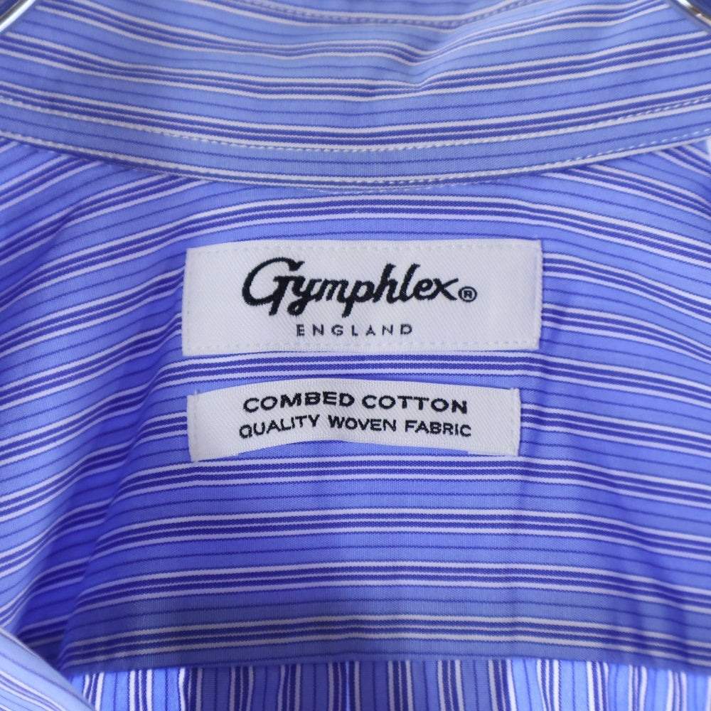 Gymphlex(ジムフレックス) ストライプ柄 フロント刺繍 長袖シャツ ブルー 19S-WS-002