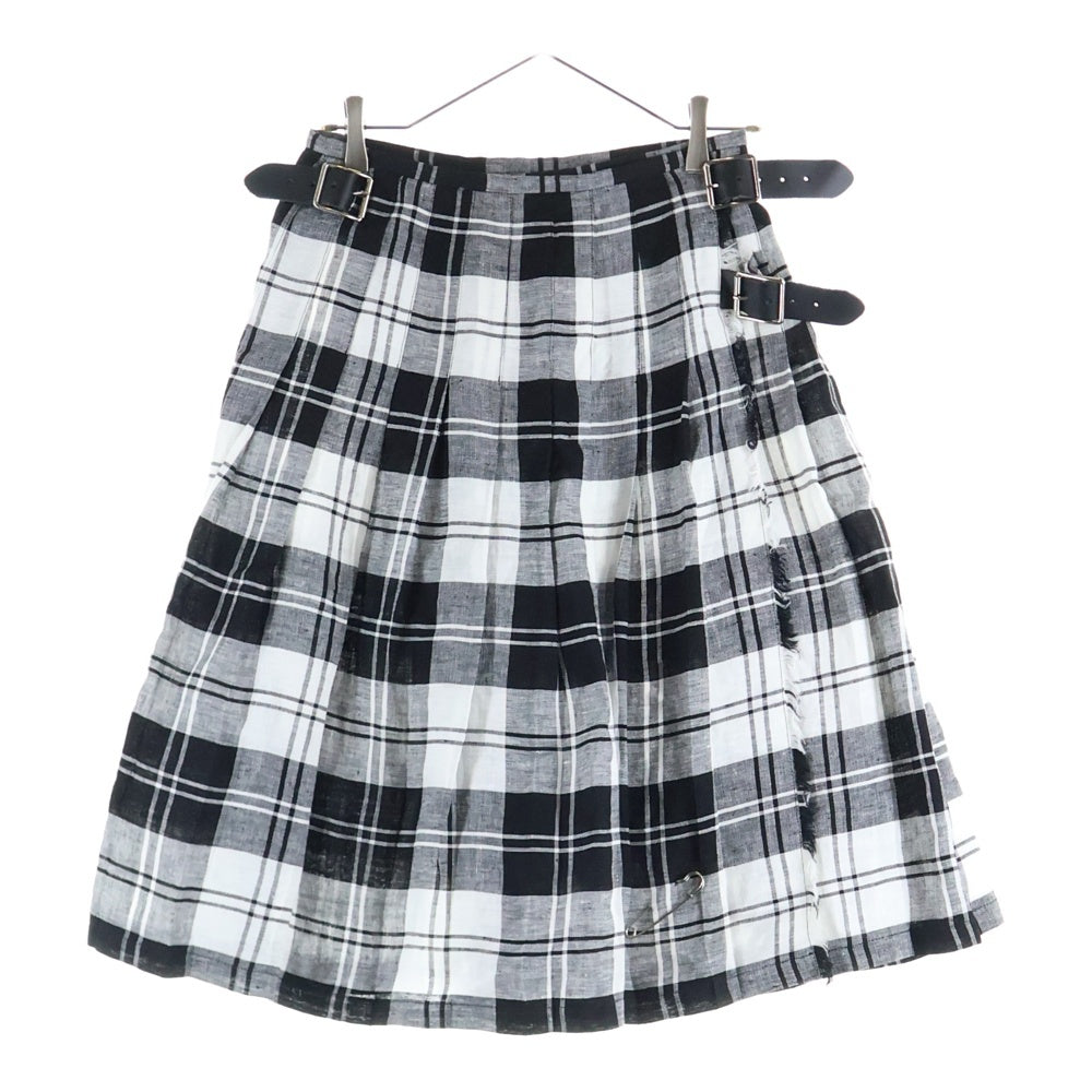 NO BRAND(ノーブランド) O'NEIL OF DUBLIN (オニールオブダブリン) チェック柄 サイドベルト プリーツスカート レディース ブラック/ホワイト IR-001