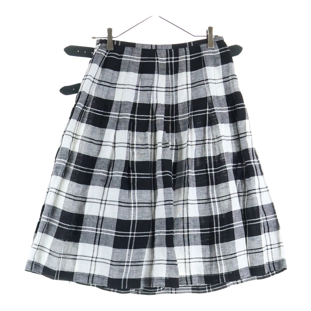 NO BRAND(ノーブランド) O'NEIL OF DUBLIN (オニールオブダブリン) チェック柄 サイドベルト プリーツスカート レディース ブラック/ホワイト IR-001