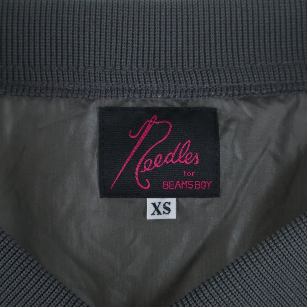 Needles(ニードルス) 23SS ×BEAMS BOY ビームスボーイ ナイロン Vネック半袖Tシャツ カットソー ブラック/パープル MR473