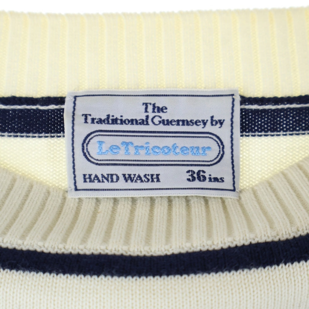 LE TRICOTEUR(ル トリコチュール) ボーダー柄 クルーネック半袖Tシャツ カットソー ホワイト/ネイビー 16S-UH-002