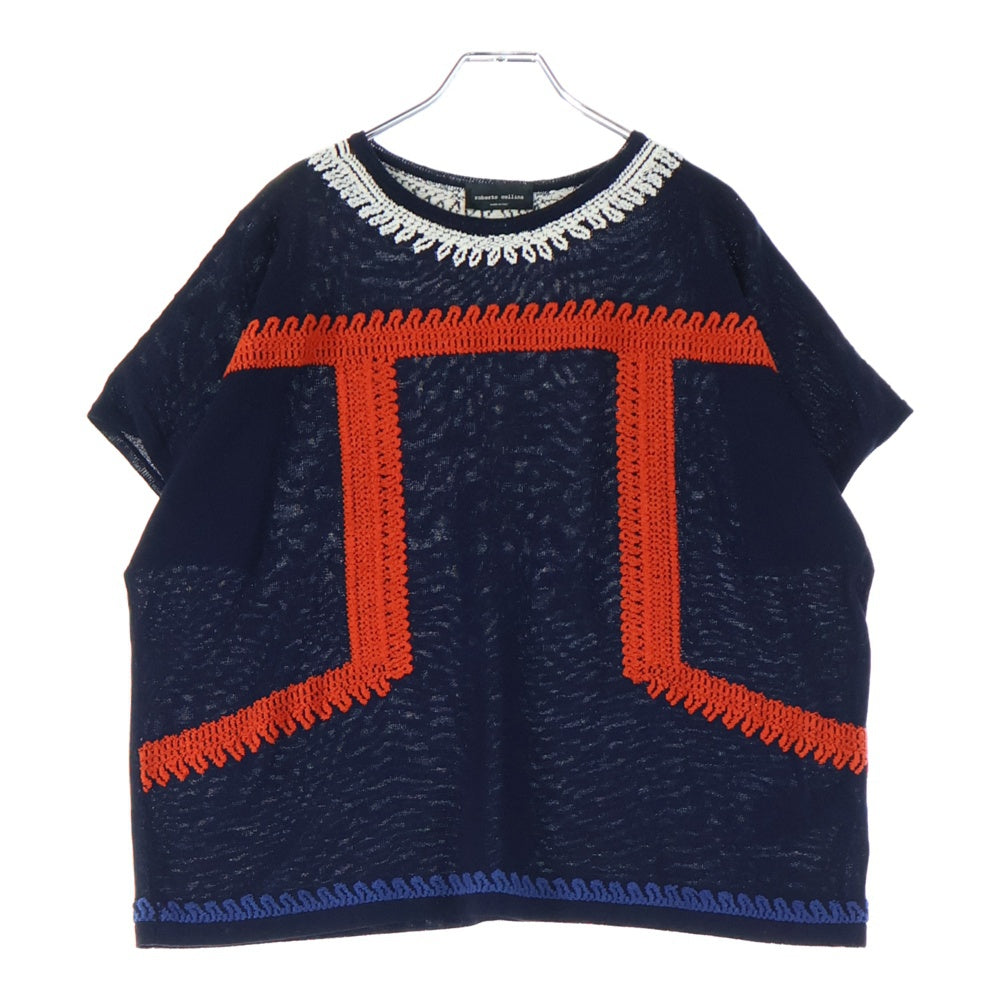 roberto collina(ロベルトコリーナ) 総柄 クルーネック半袖Tシャツ カットソー レディース ネイビー V12014